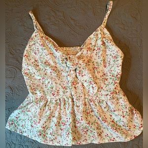 Shein White Floral Cami Tank Top w/ Knot in front
